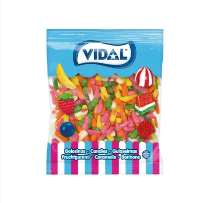 VIDAL Mini Dedos bolsa 1 Kg sabor a Fresa Chuchería en forma de dedos en tamaño mini con un dulce sabor a fresa y una textura blandita y brillante sin gluten sin grasa sabor original Vidal garantizado - 1
