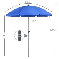 Outsunny Sombrilla de Playa Grande Ø180 cm Sombrilla de Terraza Exterior con Ángulo Ajustable Protección UV50+ Impermeable Mástil de Ø32 mm - details 2