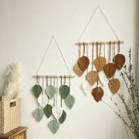 Tapiz Boho Hoja Macramé Tejido En Hilo Decoración De Pared Para Hogar Y Dormitorio Con Cordones De Madera Aesthetic Regalo - details 7