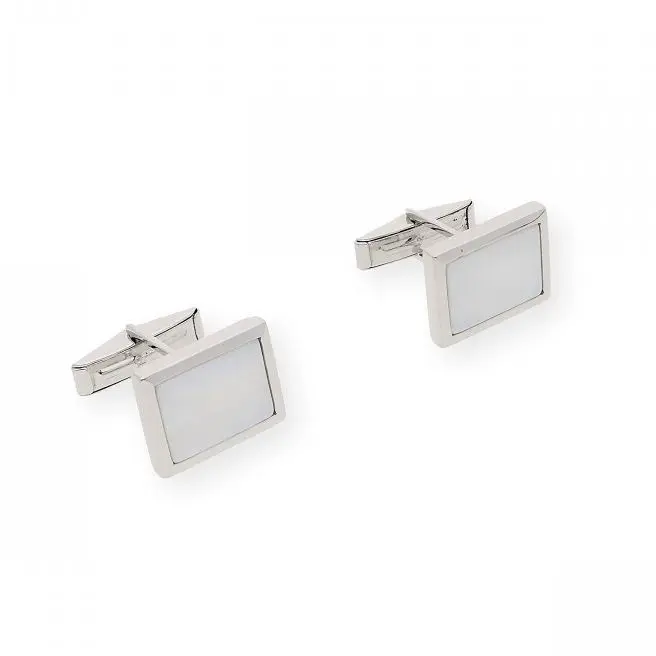 Castellano Joyeros - Gemelos de Plata y Nácar Rectangulares Hechos a Mano - 1