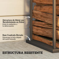 Outsunny Estante de Leña Metálico, Soporte para Leña de Chimenea, Leñero Exterior con Base Elevada, para Interior y Exterior, Carga 100 kg, 33x33x110 cm, Negro - details 4