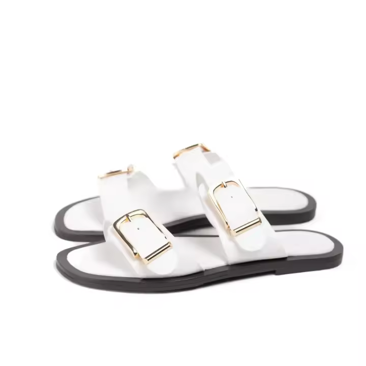 Sandalias Planas Mujer Doble Tira Ancha Hebillas Doradas XL Diseño Minimalista Confort Verano 2026 Calzado Mujer Casual Elegante Versátil Lyla Wang - 1