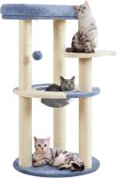 Árbol Rascador para Gatos Torre con Soporte en Forma de Pez Sisal Tazón de Gato Transparente 48.5x48.5x90 cm Azul y Beige - details 0