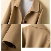 Chaqueta De Lana Blends Para Mujer Otoño Invierno Estilo Coreano Retro Elegante Color Sólido Azul Rojo Apricot Abrigo Chaqueta - details 9