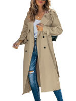 Abrigo De Trench Largo Para Mujer Con Doble Botón Y Cinturón Estilo Clásico Manga Larga Impermeable Con Bolsillos Cierre Único - details 3
