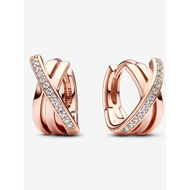 Pandora - Pendientes de aro con pavé cruzado - Baño de oro rosa de 14 k - 1