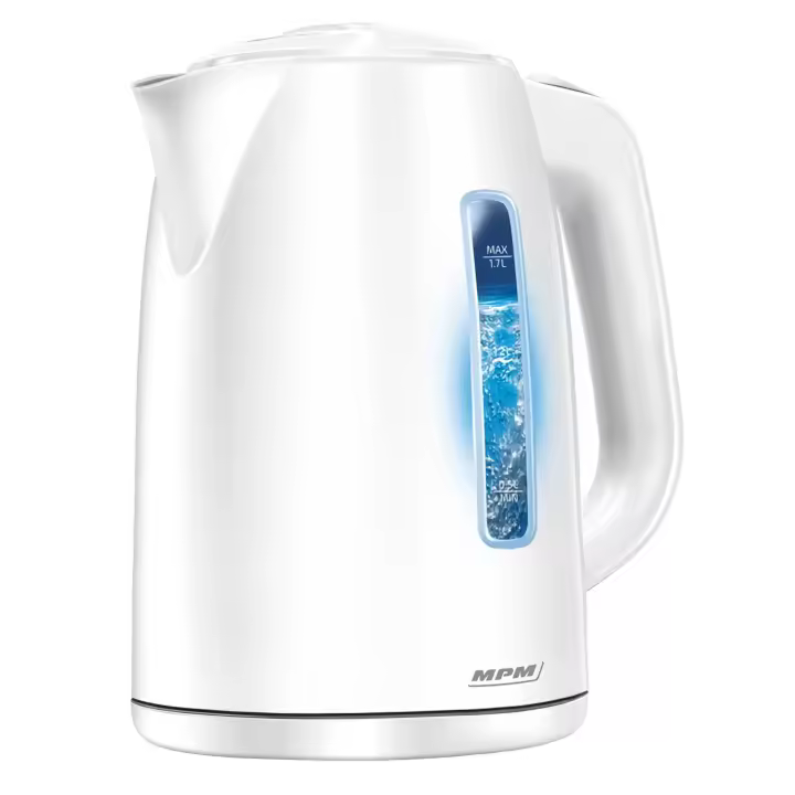 MPM MCZ-66 Hervidor Agua Eléctrico, 1,7L, Resistencia Oculta, Inalámbrico, Apagado Automático, Iluminado, Base 360º, 2200W, Blanco - 1