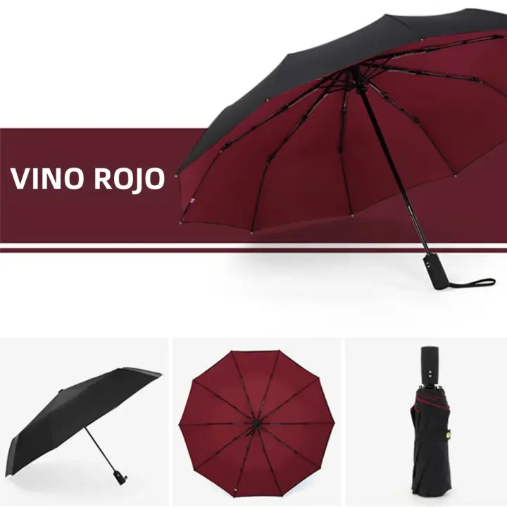 Paraguas Automático De Doble Capa Resistente Al Viento Para Adultos Paraguas Plegable Tríptico Con Tubo De Hierro Y Recubrimiento Negro - 1