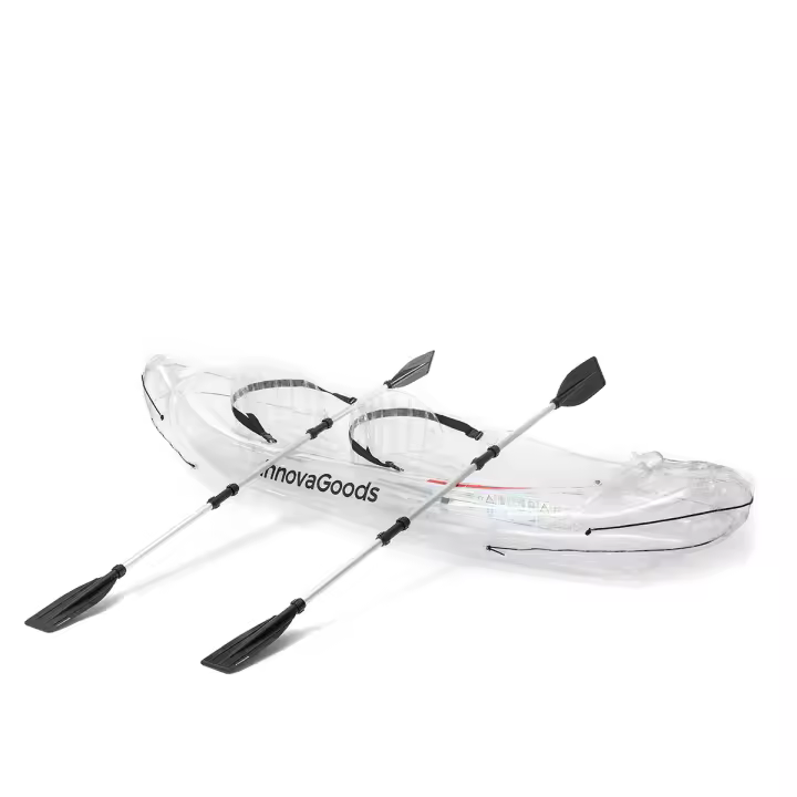 InnovaGoods® Kayak Hinchable 2 plazas, Kayak Hinchable Transparente 312Cm, Kayak Hinchable con 3 cámaras de Aire, 2 Asas de Transporte, 2 remos Desmontables, 2 Asientos hinchables, hinchador Manual. - 1