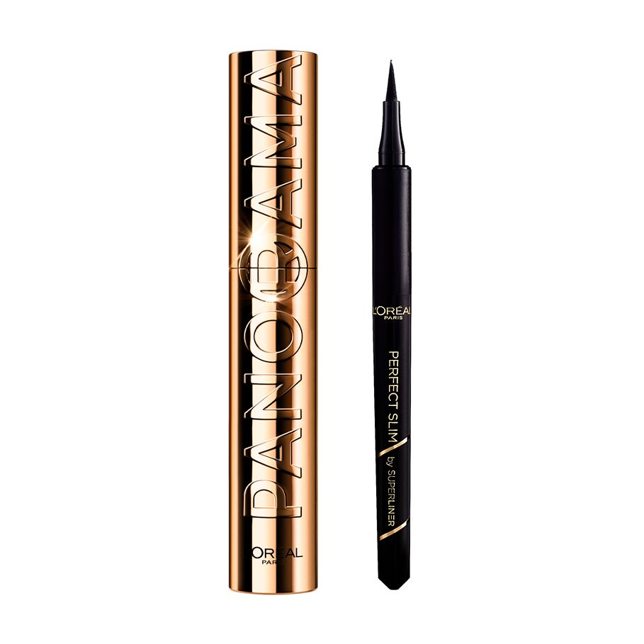 L'Oréal Paris | Máscara De Pestañas Panorama Con Fórmula Ultra-Flexible Voluminizadora + Eye Liner Perfect Slim