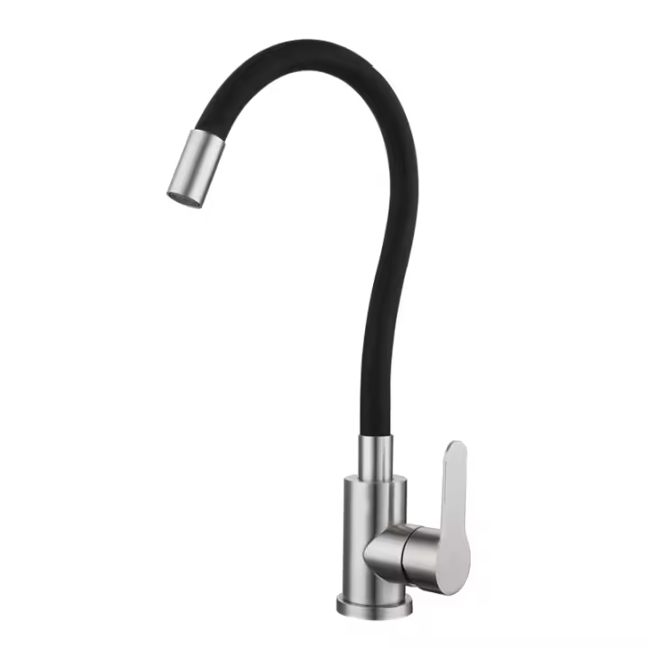 Grifo de Cocina Flexible Giratorio Libre Caño Alto Grifo de Fregadero Flexible Grifo de Fregadero de Agua Fría y Caliente Grifo de Cocina de Maple Inoxidable 304 With Tube de Silicona - 1