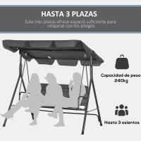 Outsunny Columpio de Jardín Exterior de 3 Plazas Balancín de Jardín Exterior con Toldo Ajustable Asiento de Ratán PE y Reposabrazos para Balcón Terraza Patio Carga 240 kg 167x112x153 cm - details 4