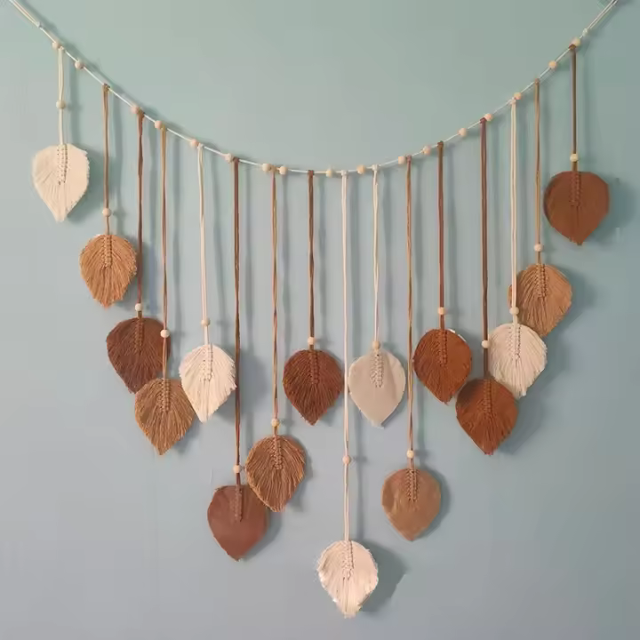 Decoración Boho Para El Hogar Tejido De Macramé Colgante De Hojas Y Plumas Para Decoración De Pared De Sala De Estar Y Dormitorio Arte Boho Para La Casa - 1
