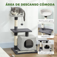 PawHut Árbol Rascador para Gatos, Árbol para Gatos 85 cm, Torre Escalador con Plataformas, Cueva, Postes Rascadores, Tapete de Sisal, Bolas, Gris Claro y Negro - details 3