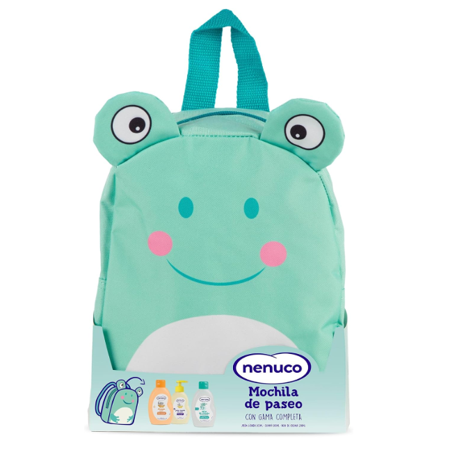 NENUCO Pack Bebé Mochila de Paseo Rana, con Gama Completa, Colonia, Jabón, y Champú, 3x200ml