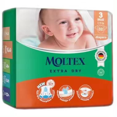 Moltex Extra Dry Talla 3 (4-10 kg) 32 Pañales – Alta Absorción y Protección Diaria Moltex - 1