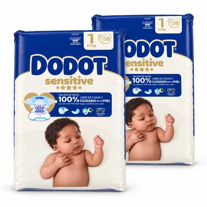 Pañales Dodot Sensitive Talla 1 (2-5 kg) Pack Ahorro 116 Unidades (2x58) – Cintura Flex & Protect y la barrera STOP - 1