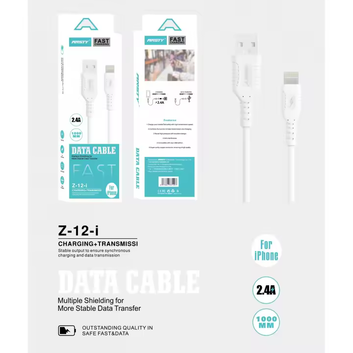 ANSTY Cable de Datos Tipo Lightning,TIPO C Carga Rápida 2.4A – 1 Metro de Longitud, Model ( Z-12) - 1