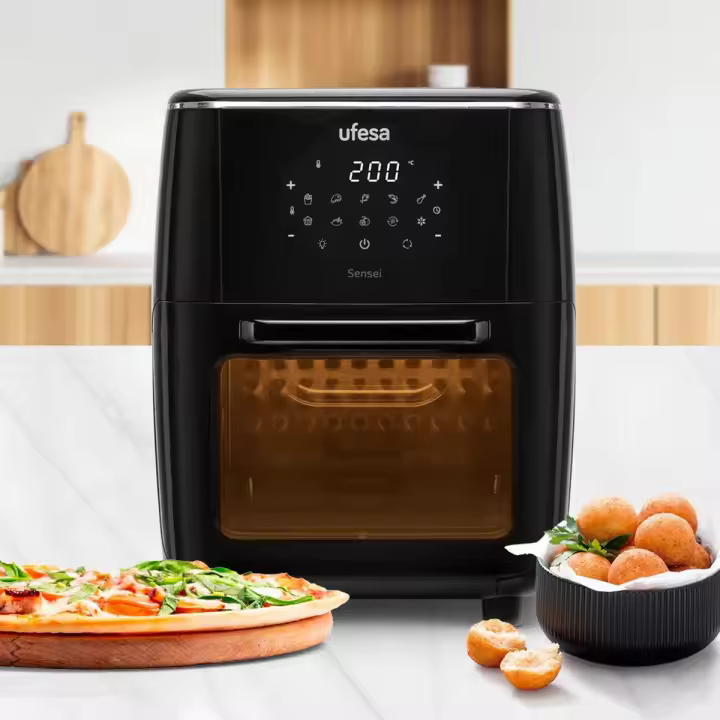 Ufesa - Freidora de aire Sensei 12L con tecnología 360º de circulación de aire, 10 modos preestablecidos (patatas fritas, carne, pescado, deshidratar, etc.), control digital de temperatura hasta 200 °C y temporizador hasta 60 min - 1