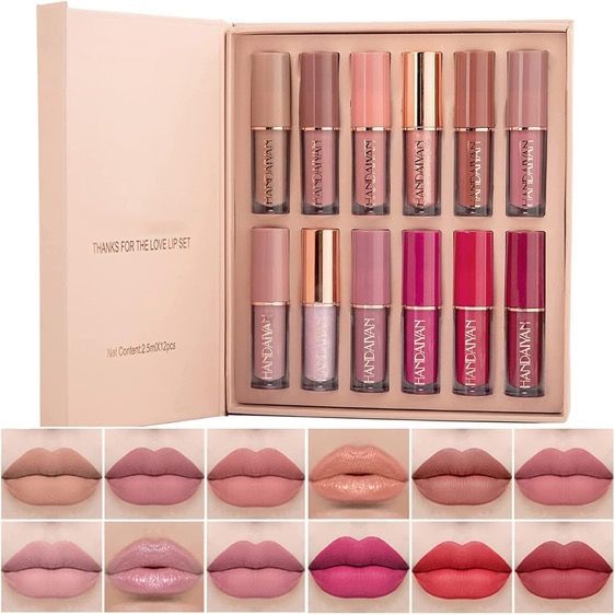 Handaiyan 12 Piezas Labiales Liquidos Mate Larga Duracion Pintalabios Permanente Hidratante Impermeable Regalo San Valentín Cumpleaños para Mujeres Novia