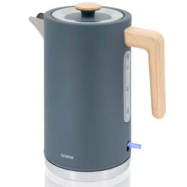 Briebe KT1165GRY Nordic Hervidor Agua Eléctrico 1,7L Inalámbrico Ebullición Rápida, Libre de BPA, Base de 360°, 2200W, Gris - 1