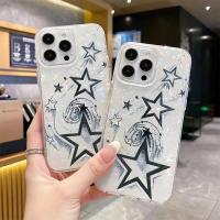 Funda De Teléfono Grunge Dibujo Negro Estrella Con Fondo De Perla Iridescente Brillante Funda Protectora Suave TPU Para Todos Los Modelos De iPhone - details 3