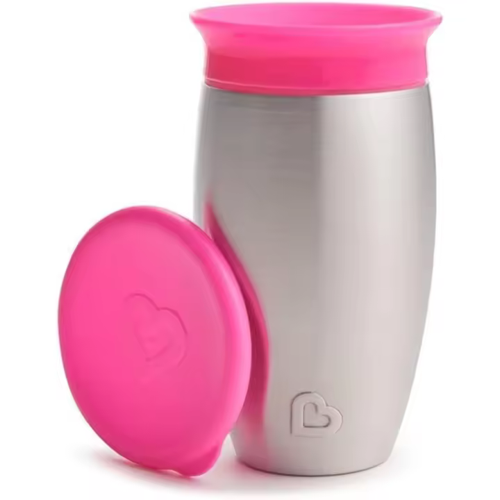 Vaso para NIÑOS PEQUEÑOS Y BEBÉS - Vaso Antiderrame de silicona libre de BPA - Vaso Infantil fácil de limpiar - Color ROSA - MUNCHKIN - 1