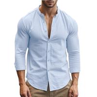 Camisa De Hombre Para Primavera Y Verano Algodón Y Lino Estilo Slim Casual Hawaii Color Sólido Transpirable Tops Versátiles - details 15