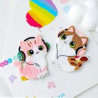 Parches Bordados De Gatos Cartoon Divertidos Con Auriculares 4 Unidades Decoración De Ropa Aplicaciones De Bordado Tamaño 6x4.5cm - details 3