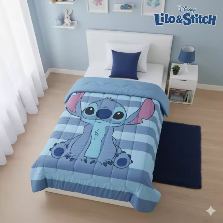 Edredón Stitch Azul 170x270 cm - Diseño Oficial Disney, Suave y Ligera para Cama Infantil Estilo Divertido-Mister License Company Sl. - 1