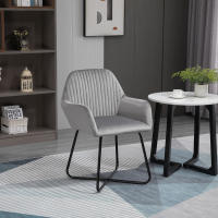 HOMCOM Butaca de Salón Sillón de Salón Tapizado en Terciopelo con Asiento Acolchado Base Metálica Cruzada Sillón Lectura para Sala de Estar Dormitorio Gris - details 1