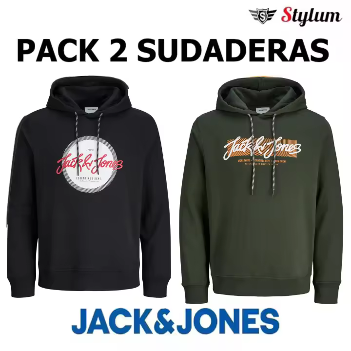 Jack & Jones Pack 2 Sudaderas con capucha Hombre Mod JJURBAN Color Black y Buffer Bag Logo estampado Moda Casual Informal ideal OTOÑO INVIERNO - 1