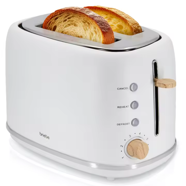 Briebe TA1166WHT Nordic Tostadora Pan Ranura Ancha, Tostador 2 Rebanadas, 6 Niveles Tostado, Calientapanecillos, 870W, Blanco - 1