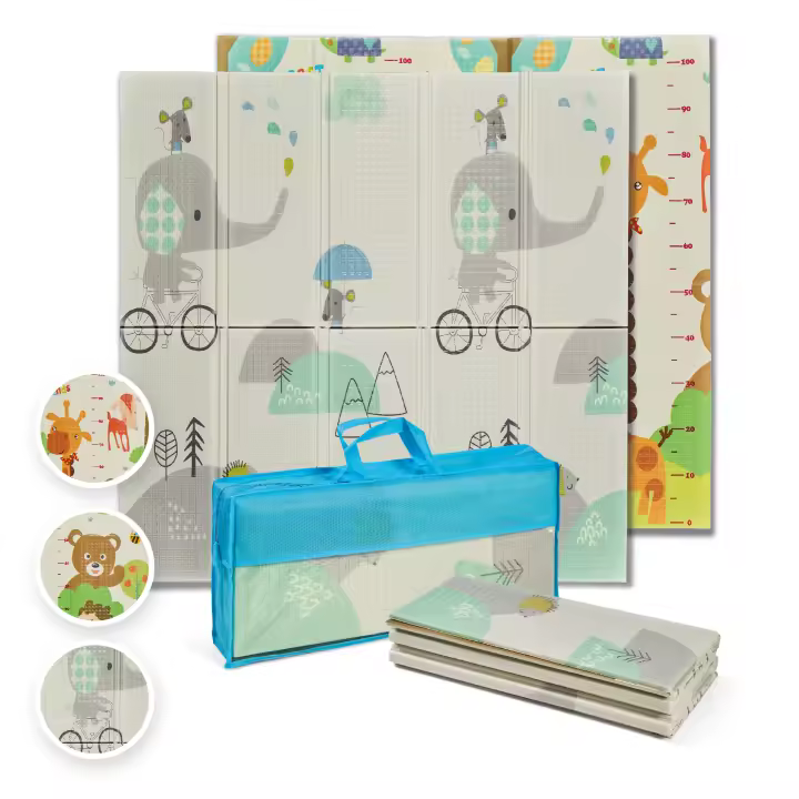 MS Trendy - Alfombra de Juegos para Bebé 120x120 cm - Doble Cara, Tapete Muy acolchado (1cm Grosos), Plegable y con Bolsa de transporte - Portátil con Bolsa de transporte - Ideal para regalo - 1
