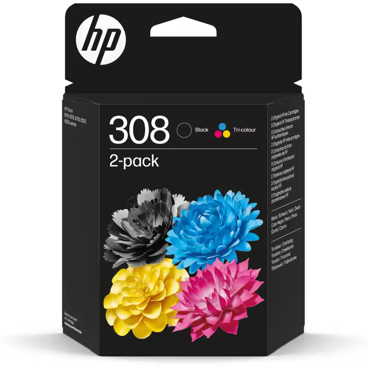 HP 308 - Cartuchos de tinta auténticos, color negro y tres colores - 1