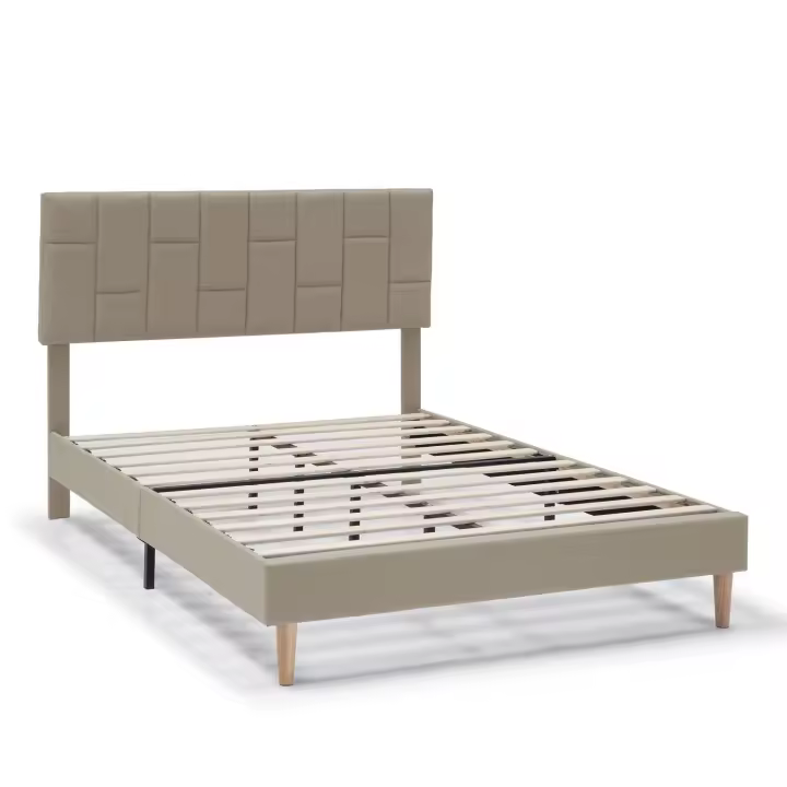 Estructura de Cama tapizada Sorni de 30 cm, 90x190 cm, color Beige VS Venta-Stock - 1