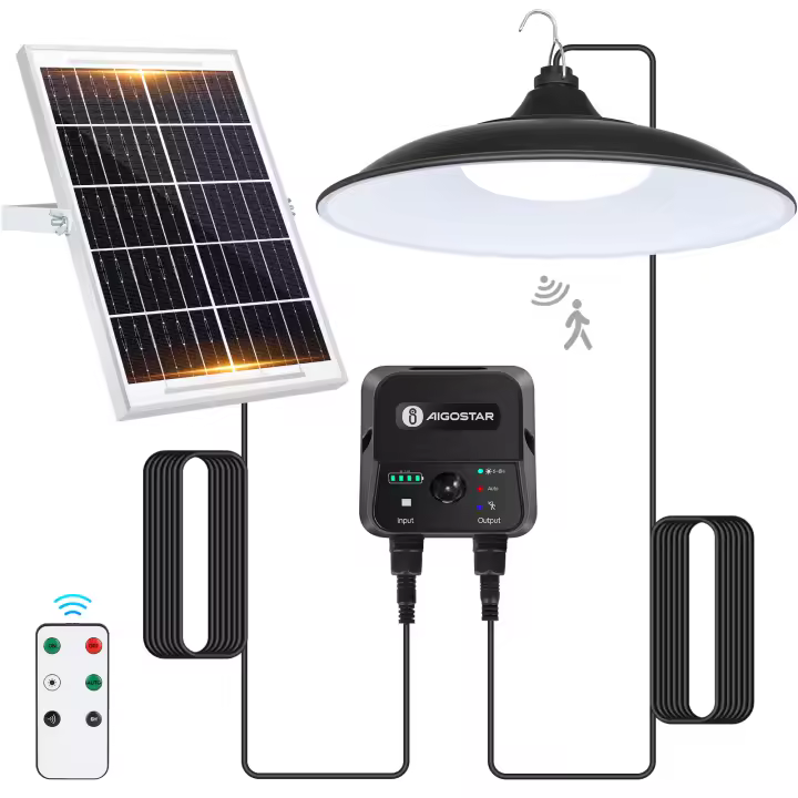 Aigostar Lámpara solar exterior con mando a distancia y cuerda de tracción,cable de 8 m,batería de gran capacidad de 3000 mAh,gran panel solar,IP65 - 1