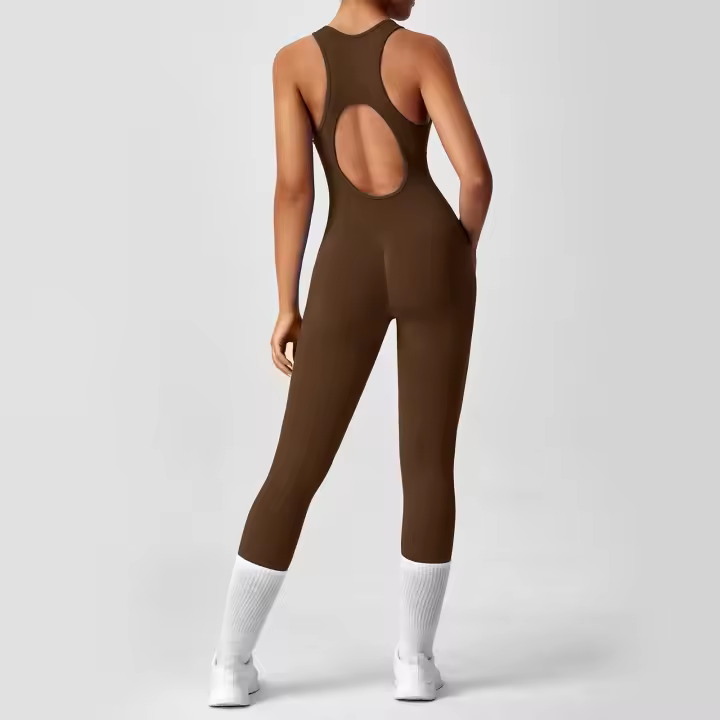 TK Conjunto De Yoga Para Mujer Moda Color Sólido Cuello Redondo Ajustado Fitness Ropa Deportiva Overoles De Gimnasio Sexy Ropa De Yoga - 1
