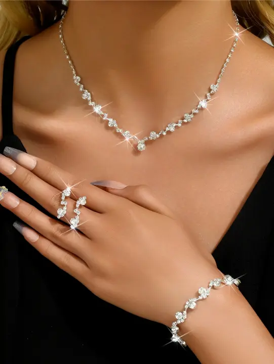 Juego De Joyas Para Mujer Con Collar De Flores Pendientes Y Pulsera Accesorios Para Bodas Y Fiestas Clásicos De Metal - 1