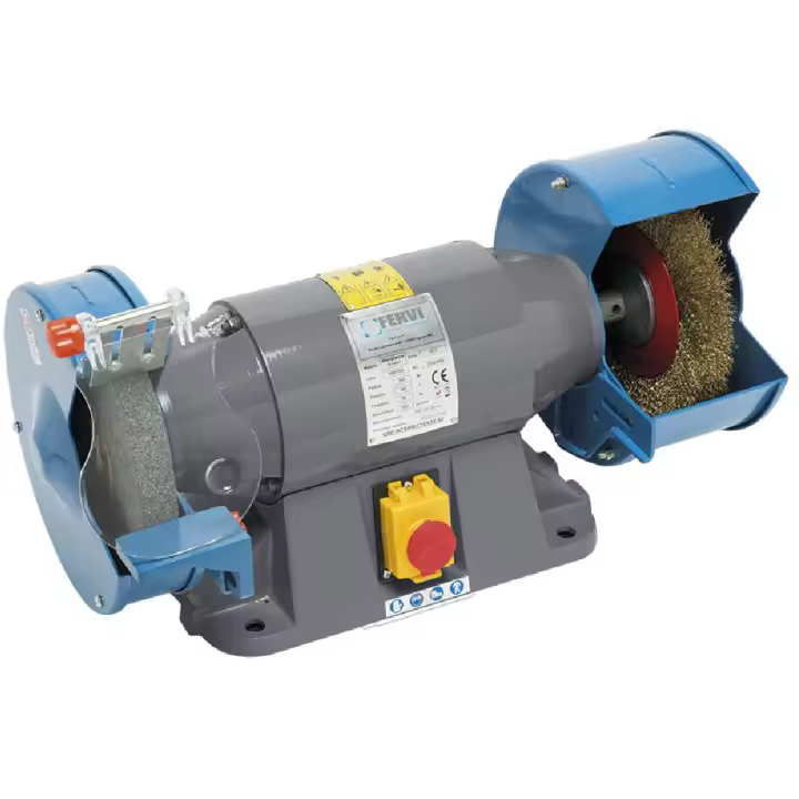 FERVI 0554 PANTALLA DE PROTECCIÓN DE LA MUELA. ESTRIBO DE SOPORTE DE LA PIEZA. Cepillo 2950 rpm - Ø 200 x 25 x 20 mm Muela en seco 2950 rpm - Ø 200 x 25 x 20 mm GR36 Motor 230V 50 Hz 0,9 kW Peso neto 26 kg DISMAK - 1