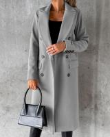 Nueva Chaqueta De Moda Para Mujer 2025 Otoño Invierno Cuello En V Largo Con Bolsillos Doble Botón Estilo Casual Largo (26+ Pulgadas) - details 24
