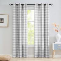Cortinas de tela semitransparente con cuadros de búfalo en color blanco roto, cortinas con textura a cuadros, cortinas con ojales de estilo rústico para sala de estar, dormitorio, habitación de niños, 2 piezas - details 0