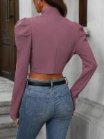 Chaqueta De Casualidad Corta Con Manga Larga Estilo Europeo Y Americano Versátil Para Mujer Top De Poliéster Cierre Abierto - details 19
