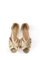 Sandalias doradas planas con tiras cruzadas y acabado metalizado, Zapatos para vestir estilo elegante con hebilla Corina Paloma Wang - details 2