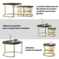 Set de 2 Mesas de Centro Nido Redondas, Negro Efecto Mármol, Estructura Metálica Dorada, 70 x 45,5 cm y 45 x 40 cm, Mesas Auxiliares Modernas para Salón - details 1