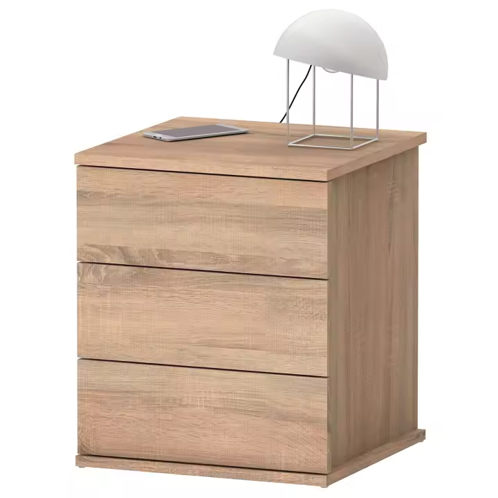 Briebe Serenade Mesita de Noche 3 Cajones, Mesilla Dormitorio Cajonera 48,5x41x40 cm (Alto x Ancho x Profundo), , Madera - 1