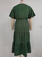 Vestido Bohemio Casual De Polka Dot Para Mujer plus Talla Con Vuelta Corta Y Cuello En V Traje De Verano De Polyester - details 17