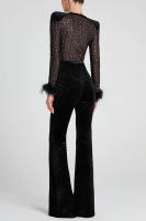 Nueva Moda Mujer Traje De Dos Piezas De Veludo Dorado Con Cuello Redondo Y Manga Larga Slim Fit Color Sólido Sexy Para Todas Las Estaciones - details 4