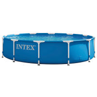 INTEX - Piscina desmontable redonda, Metal Frame, estructura tubos acero, lona tricapa PVC- Poliéster, interior efecto gresite, conexiones de Ø32 mm, a partir de 6 años, piscinas circulares, piscina jardín - details 0