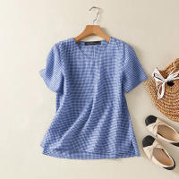 Blusa a Cuadros ZANZEA Para Mujer Verano Manga Corta Cuello V Casual Ligera Tops De Verano Blusas Para Mujer OL Trabajo - details 1